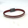 Pom Crystal Chain Leather Bracelet - Red