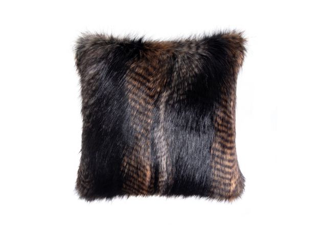 Luxurious Square Faux Fur Cushion & Pad - Black Quail